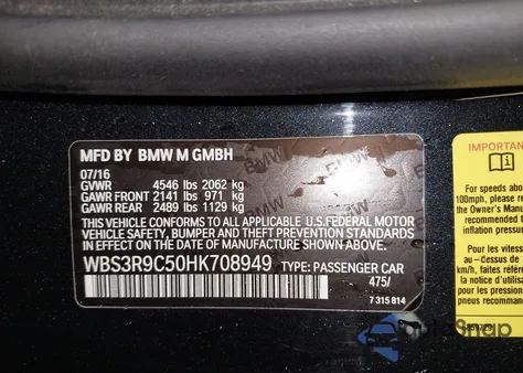 2017 BMW M4 z USA, uszkodzony, nr VIN WBS3R9C50HK708949